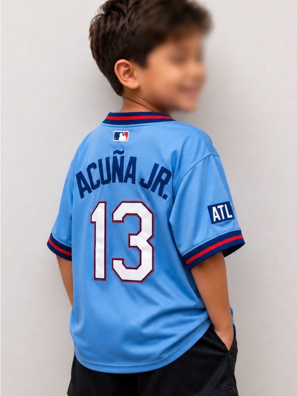 Ronald Acuna Jr Braves City Connect Light Blue Team Kids Jersey #13 YSM 8/9